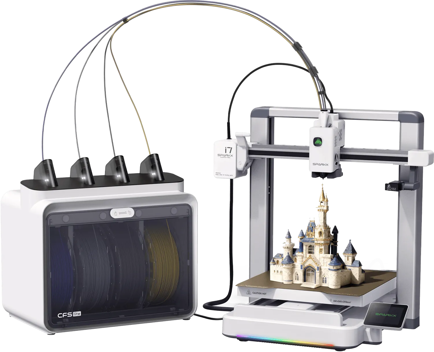 Close up of a 3D printer nozzle extruding green filament