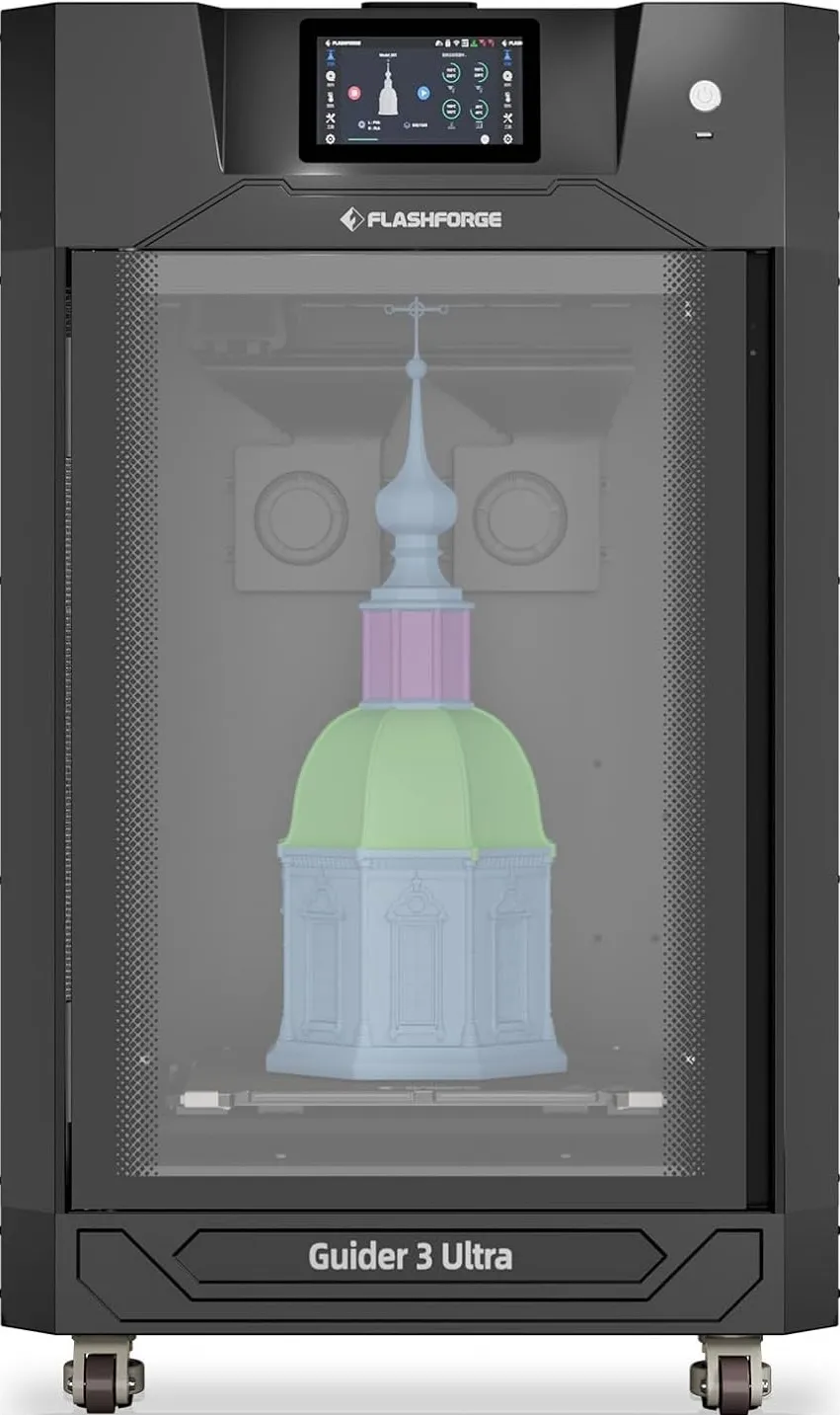 Close up of a 3D printer nozzle extruding green filament
