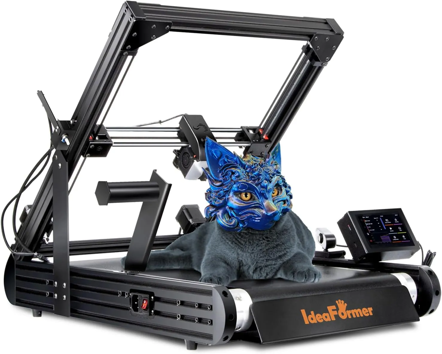 Close up of a 3D printer nozzle extruding green filament